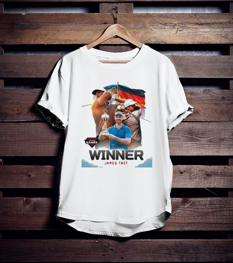Long Drive Games Winner James Tait With Trophy And German Flag Background T-Shirt