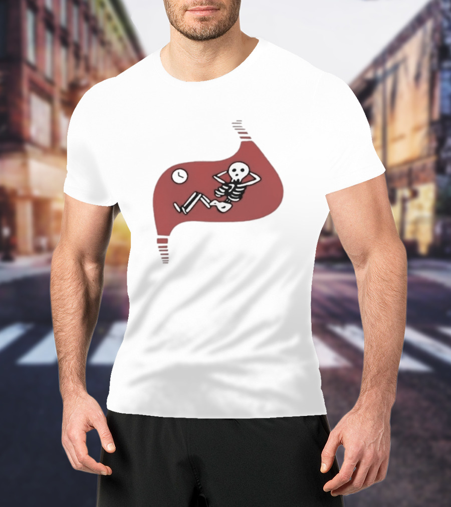 Falins Stomach Skeleton Relaxing Inside Red Shape T-Shirt