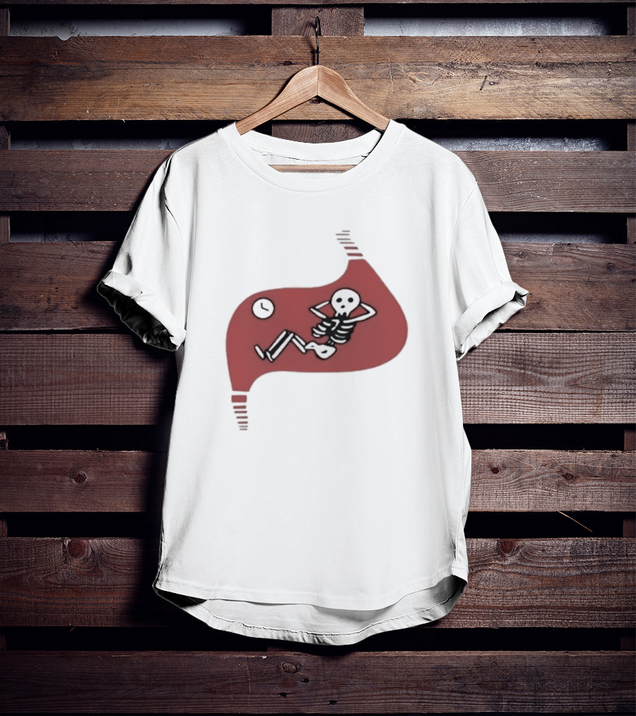 Falins Stomach Skeleton Relaxing Inside Red Shape T-Shirt