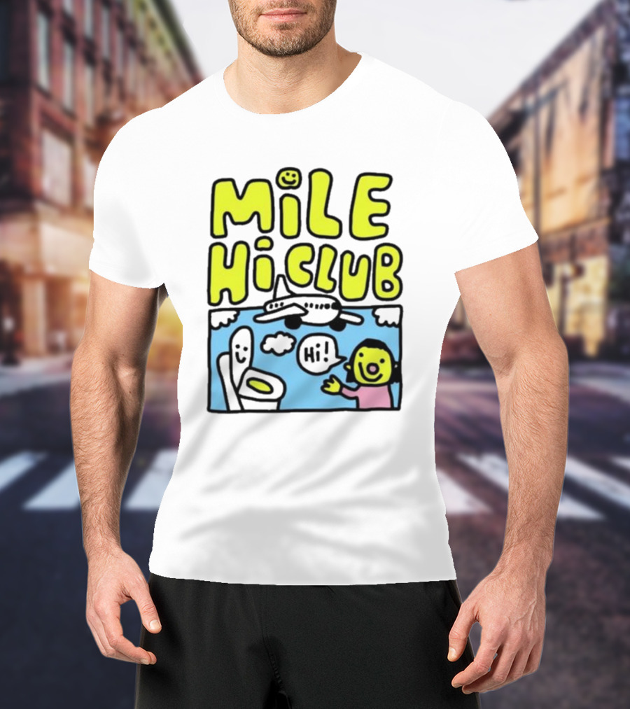 Mile Hi Club Airplane Bathroom Cartoon Hi Smiley Face T-Shirt