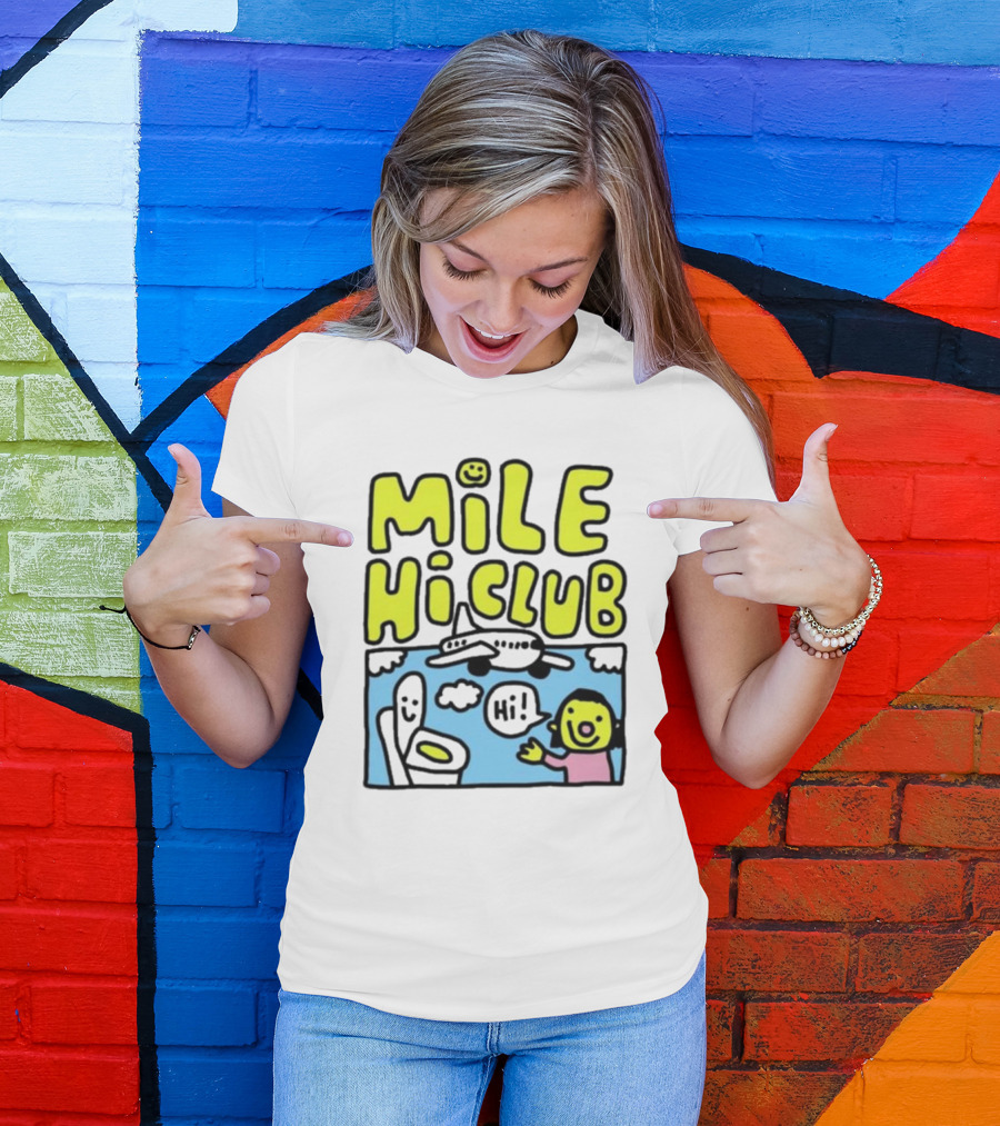 Mile Hi Club Airplane Bathroom Cartoon Hi Smiley Face T-Shirt