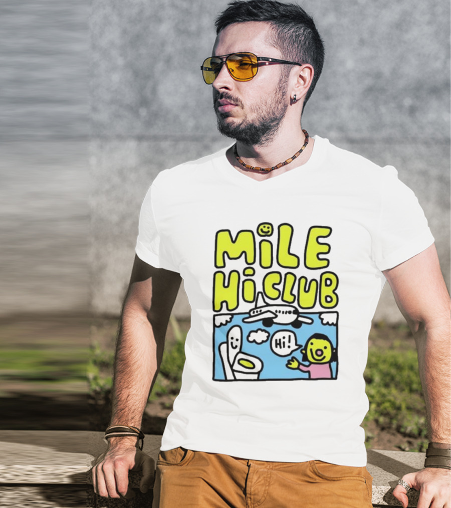 Mile Hi Club Airplane Bathroom Cartoon Hi Smiley Face T-Shirt