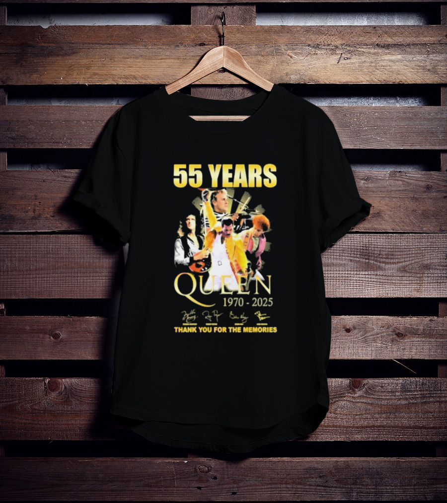 55 Years Queen 1970-2025 Thank You For The Memories Signatures Band Collage T-Shirt