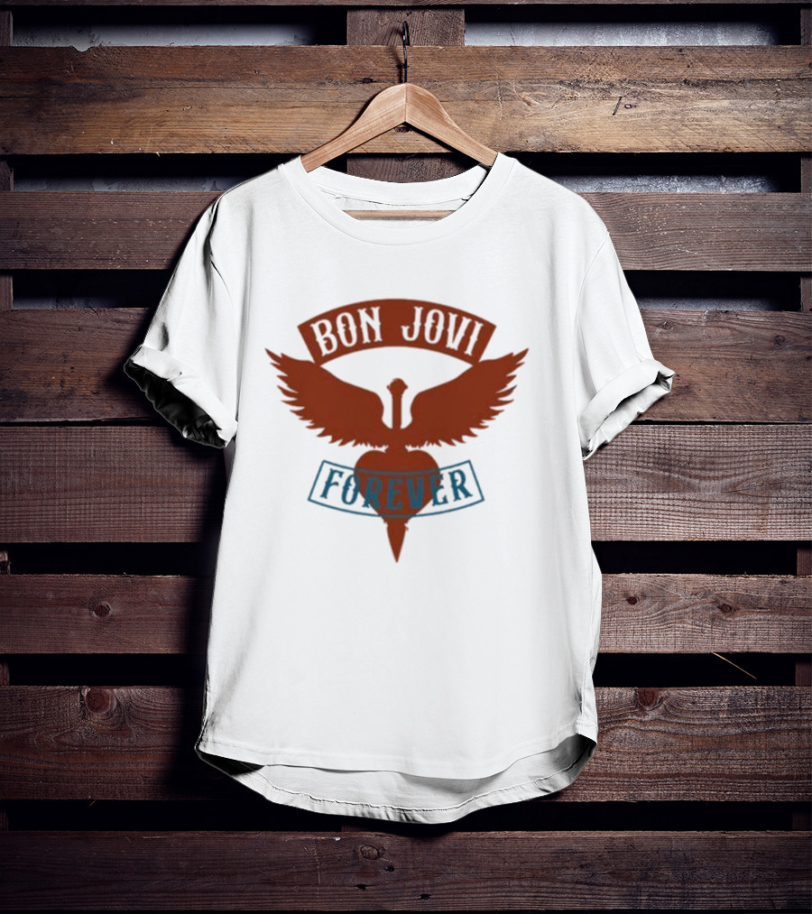 Bon Jovi Forever Winged Heart Patch Steel T-Shirt