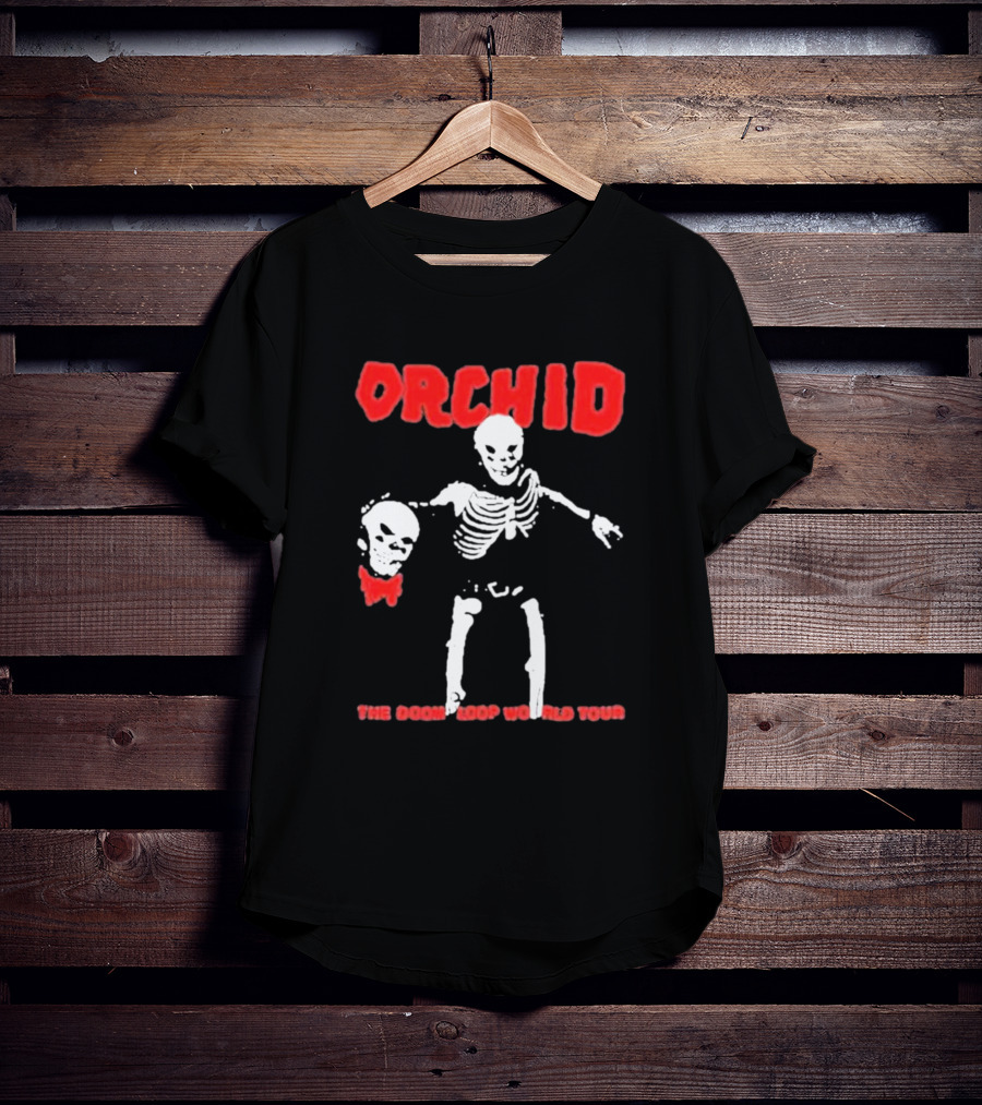 Orchid Skeleton Holding Skull The Doom Loop World Tour T-Shirt