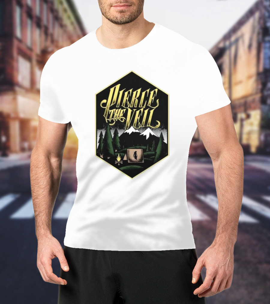 Pierce The Veil Mountain Tent Campfire Forest Scene T-Shirt