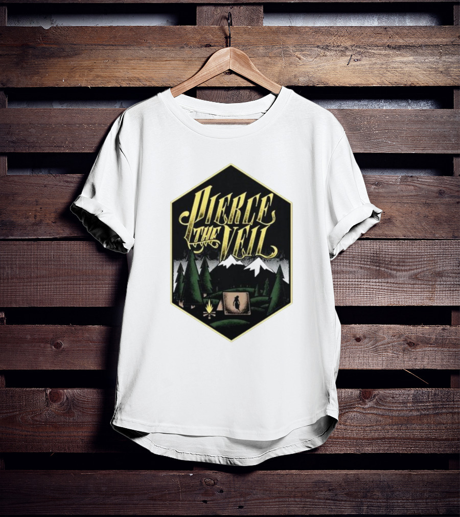 Pierce The Veil Mountain Tent Campfire Forest Scene T-Shirt