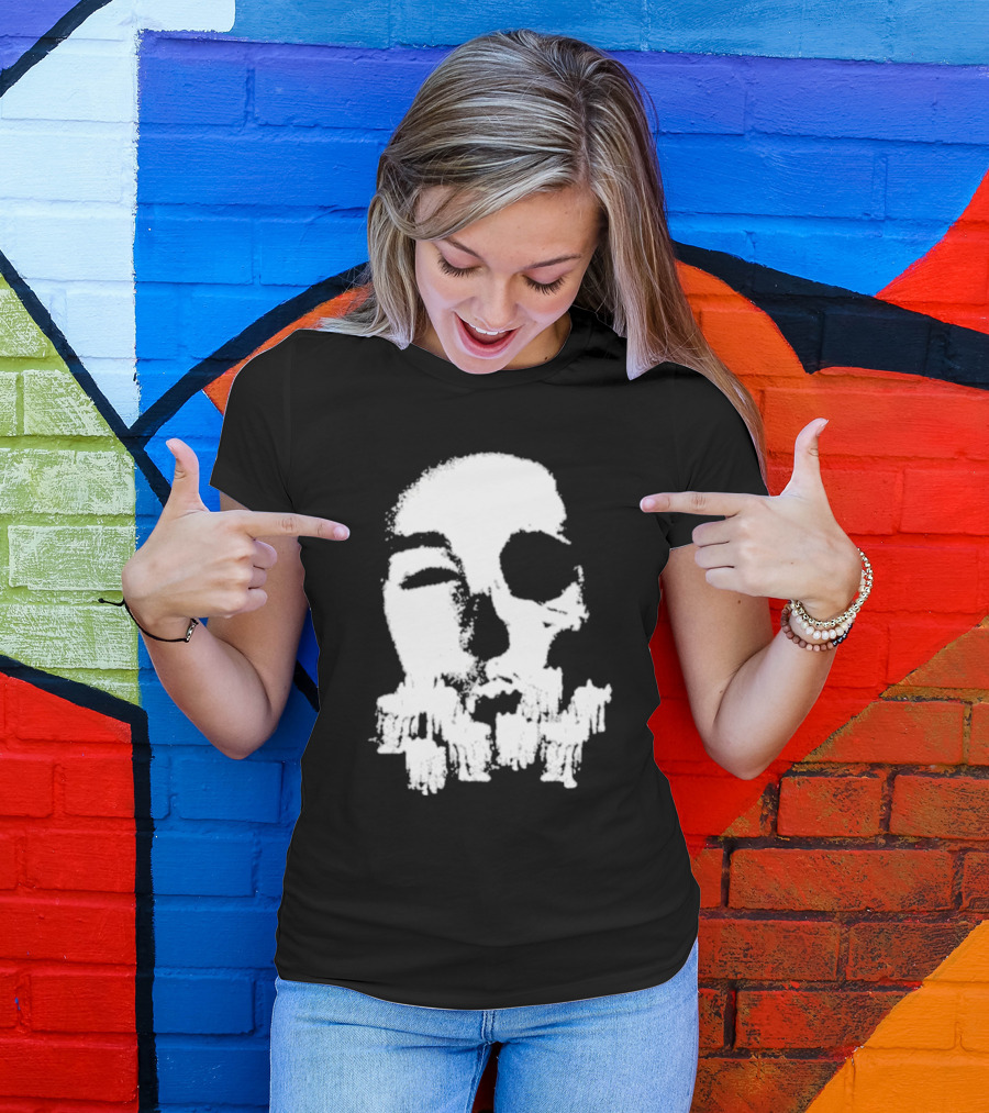 Turnabout Grayscale Face With Abstract Text T-Shirt