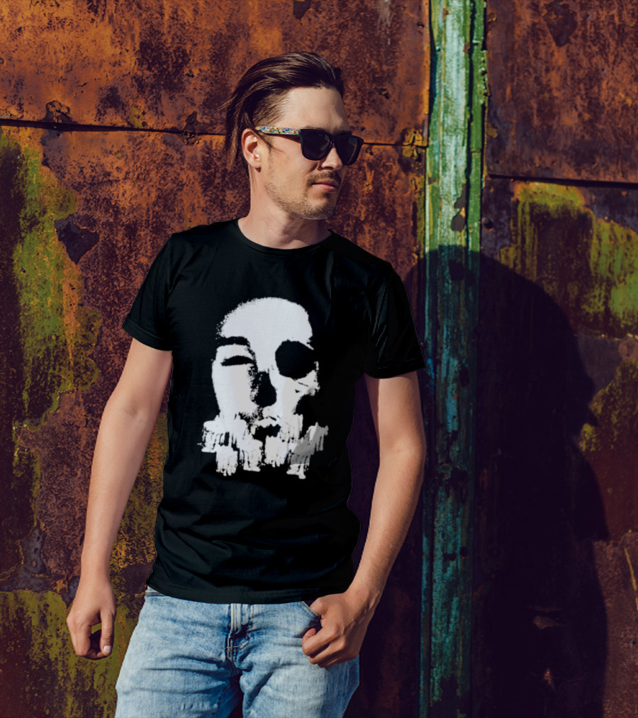 Turnabout Grayscale Face With Abstract Text T-Shirt