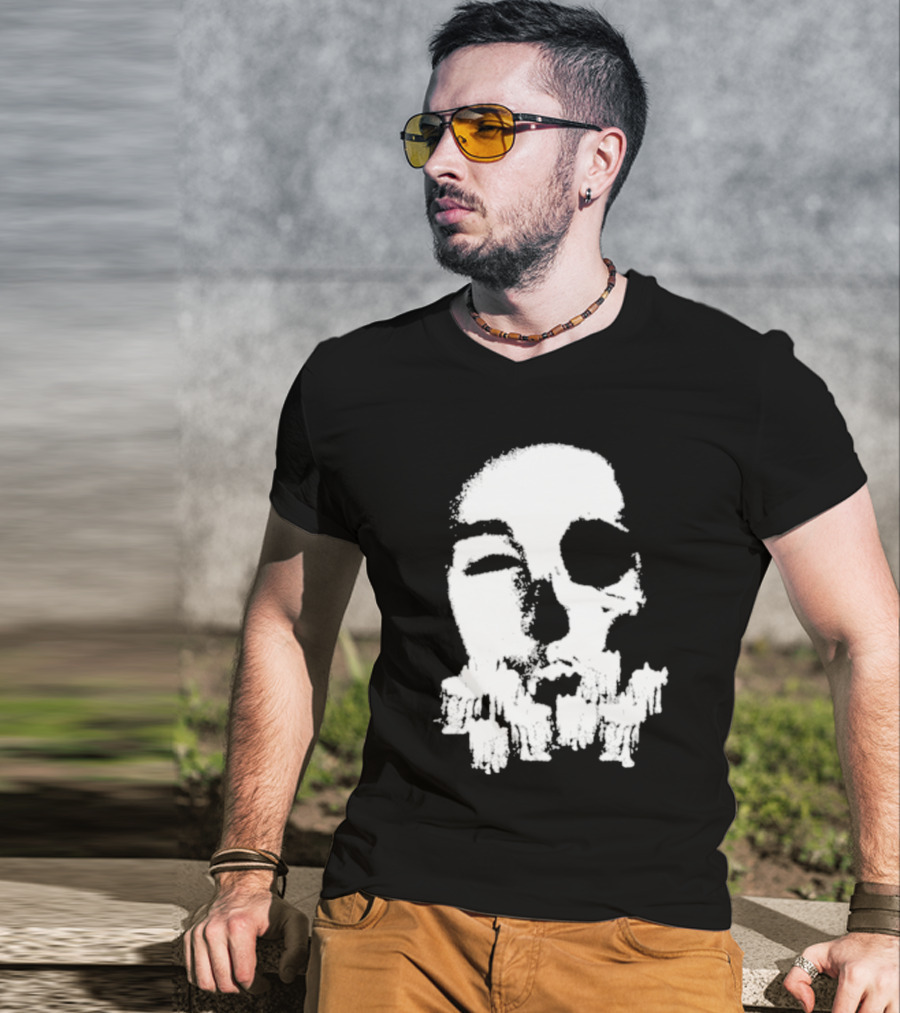 Turnabout Grayscale Face With Abstract Text T-Shirt