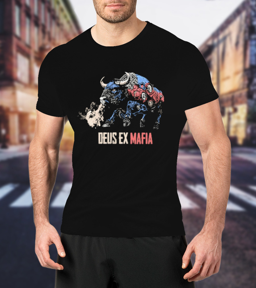 Deus Ex Mafia Volume 15 5 Stylized Bison Graphic With Steam And Mechanical Features T-Shirt