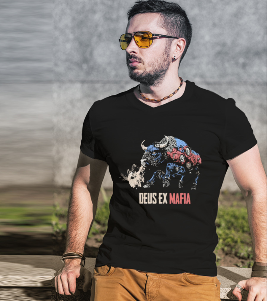 Deus Ex Mafia Volume 15 5 Stylized Bison Graphic With Steam And Mechanical Features T-Shirt