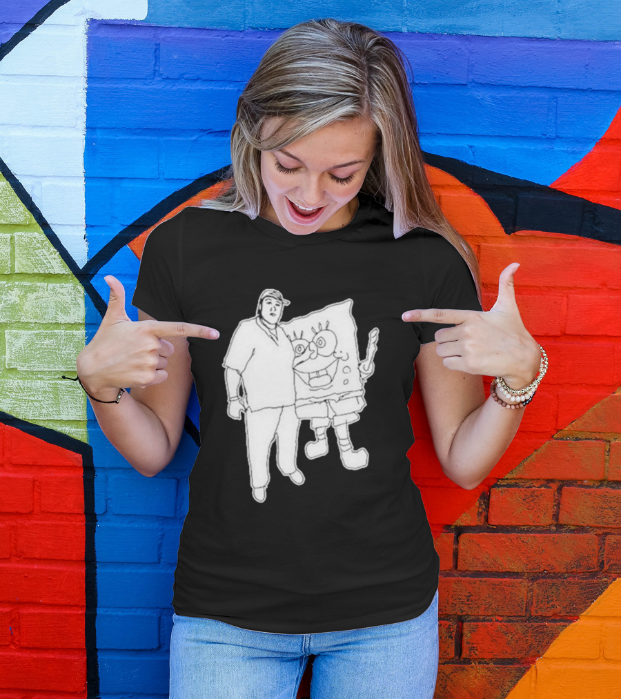 Fake Handshake Tony Spongebob Duo Outline T-Shirt