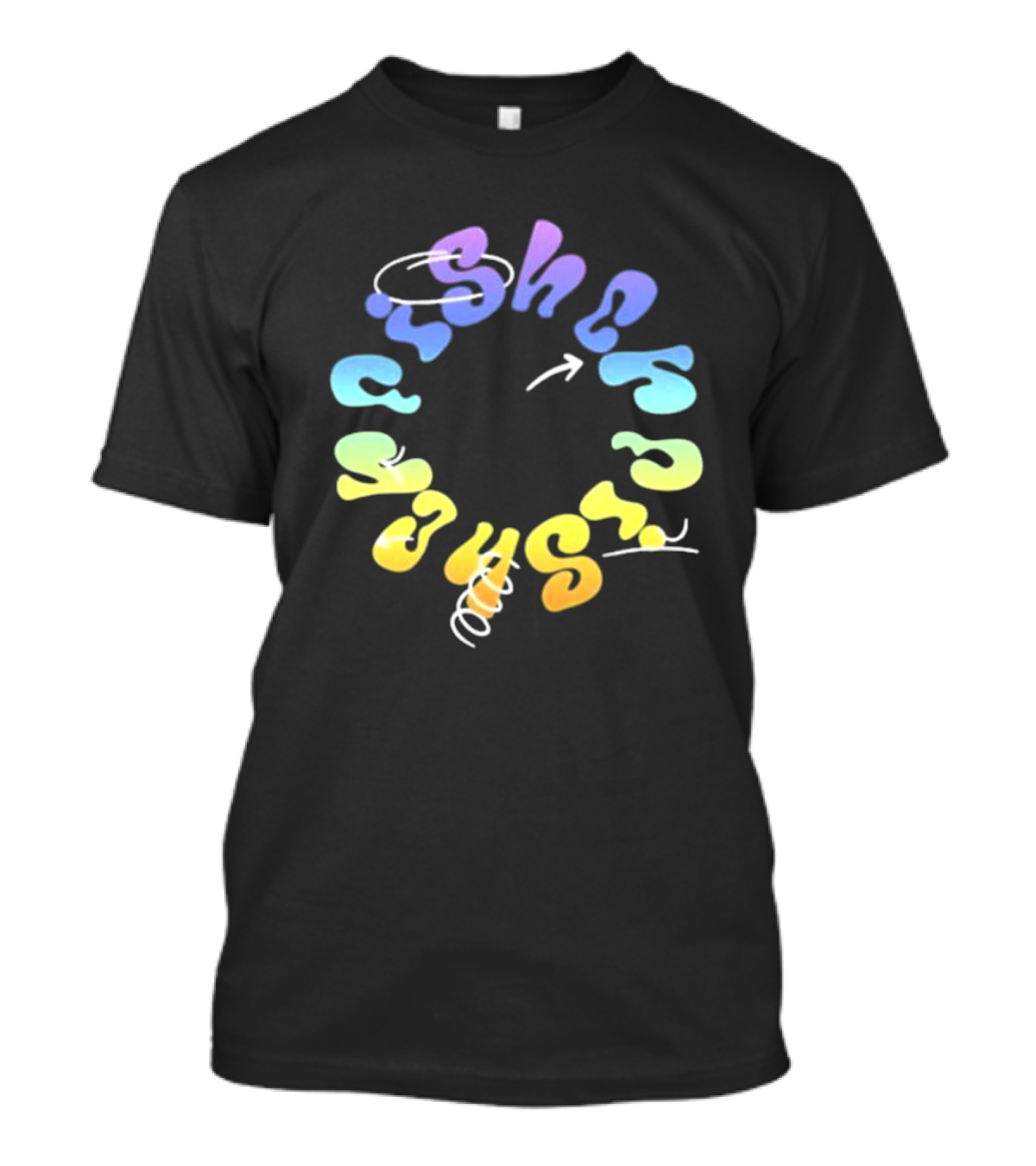 Fisher Black Rainbow Trippy Spiral Typography T-Shirt