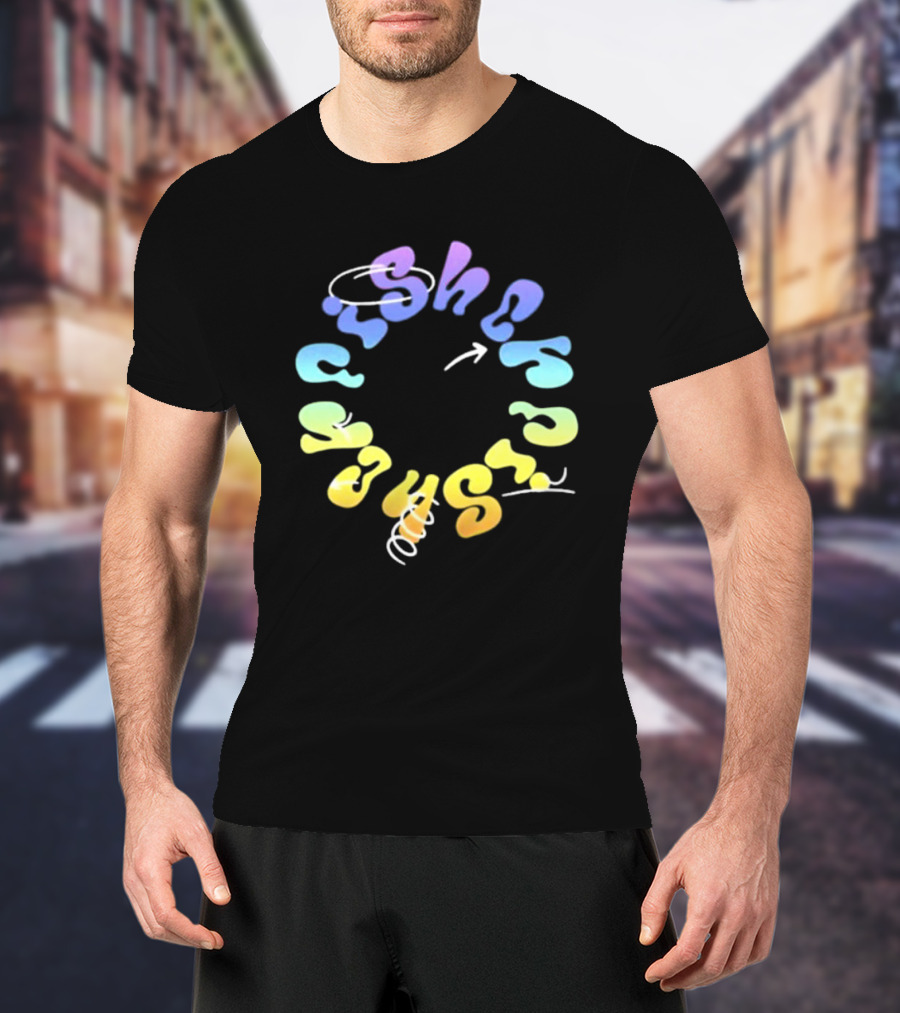 Fisher Black Rainbow Trippy Spiral Typography T-Shirt