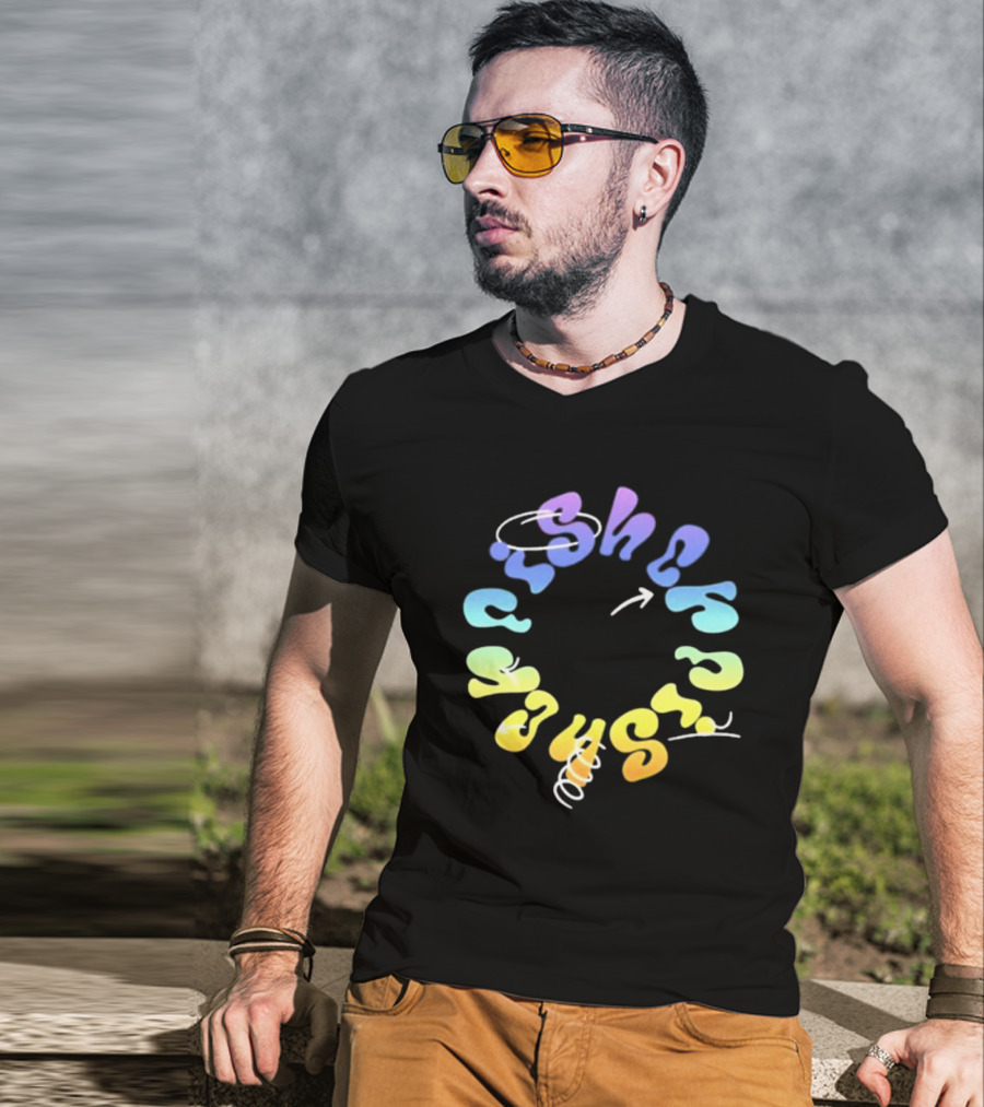 Fisher Black Rainbow Trippy Spiral Typography T-Shirt