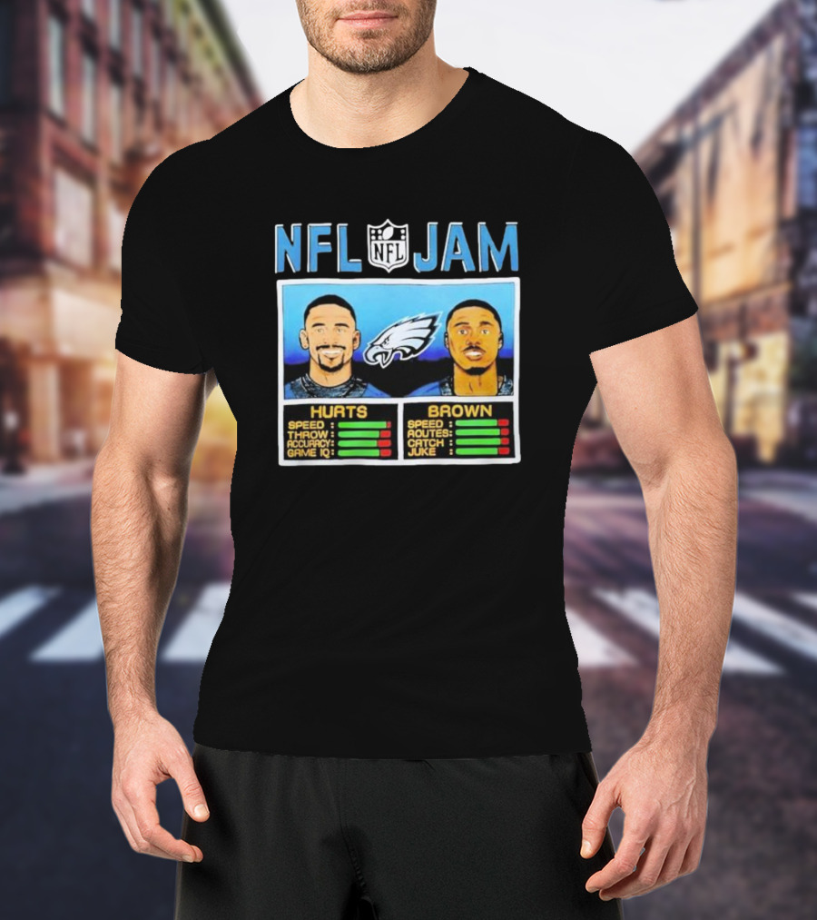 NFL Jam Hurts Brown Philadelphia Eagles Speed Accuracy Ratings T-Shirt
