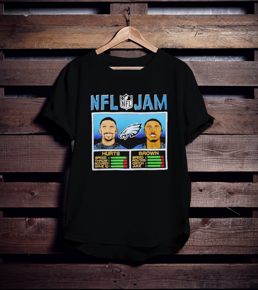 NFL Jam Hurts Brown Philadelphia Eagles Speed Accuracy Ratings T-Shirt