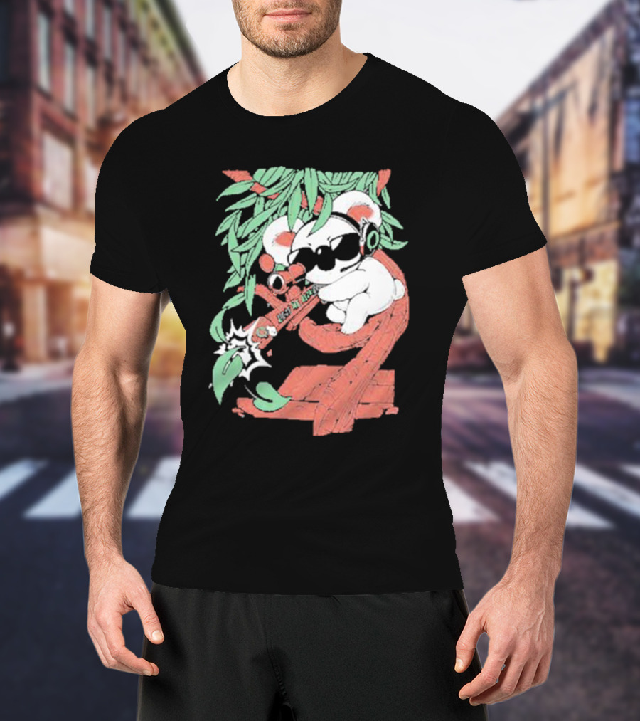 Flyquest Leaf Me Alone Koala Sniper On Tree Branch With Sunglasses And Headphones T-Shirt