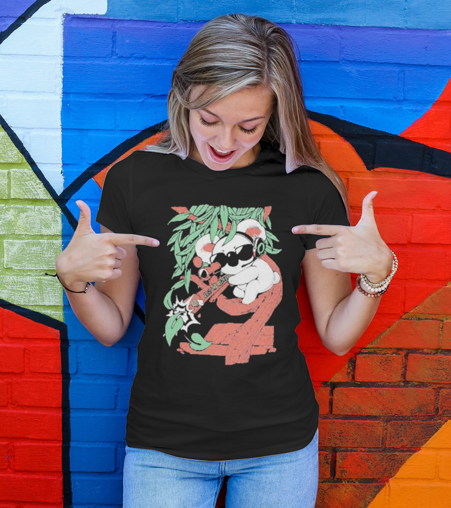 Flyquest Leaf Me Alone Koala Sniper On Tree Branch With Sunglasses And Headphones T-Shirt