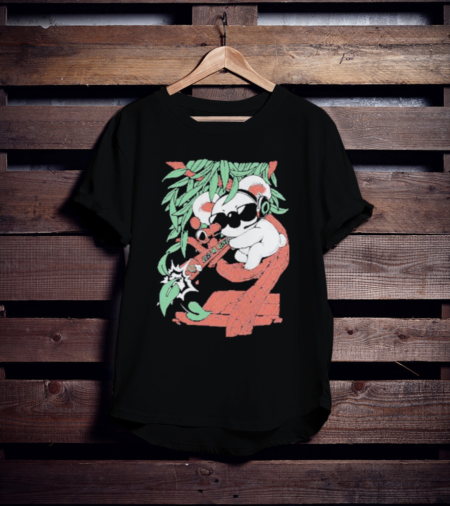 Flyquest Leaf Me Alone Koala Sniper On Tree Branch With Sunglasses And Headphones T-Shirt