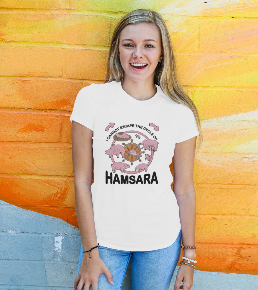 Cycle Of Samsara With Pink Pigs And Spinning Wheel T-Shirt