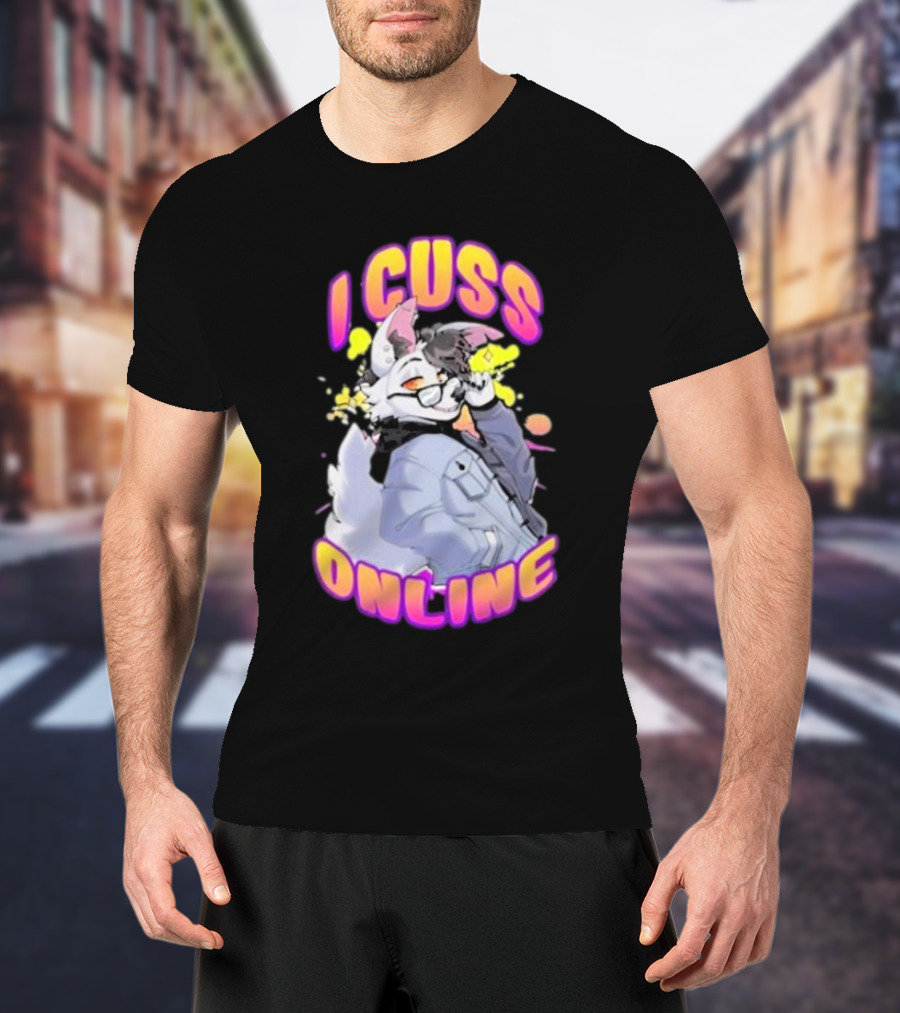 I Cuss Online By Hell Grip Wolf Cartoon Character With Jacket And Sunglasses T-Shirt