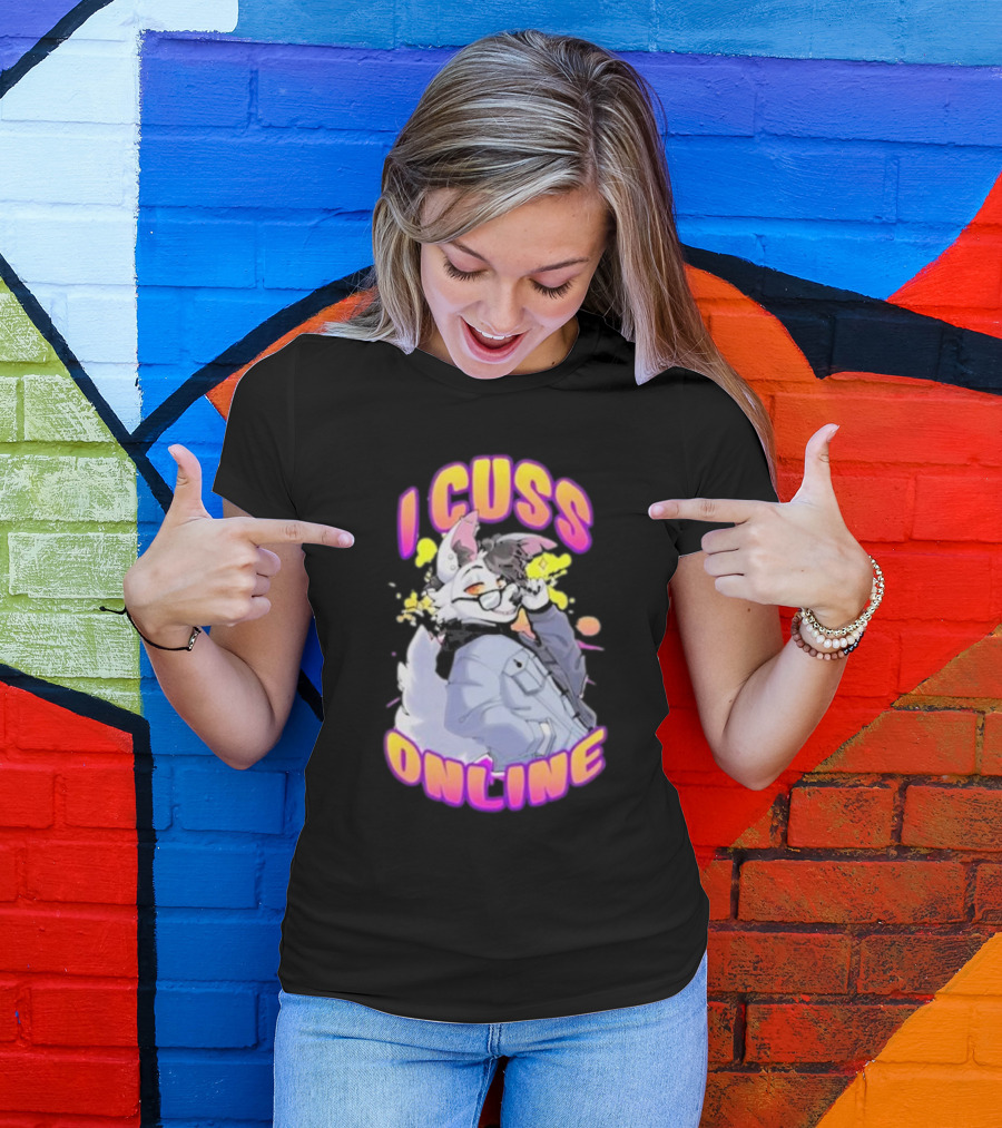 I Cuss Online By Hell Grip Wolf Cartoon Character With Jacket And Sunglasses T-Shirt