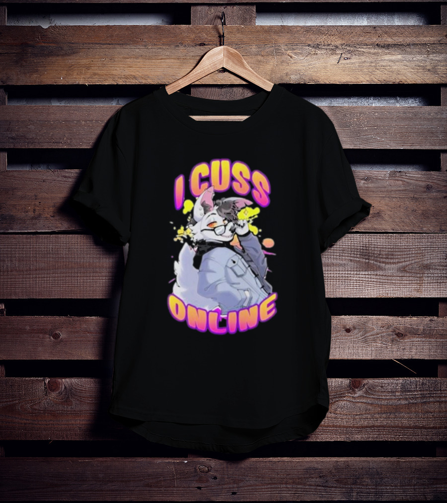 I Cuss Online By Hell Grip Wolf Cartoon Character With Jacket And Sunglasses T-Shirt