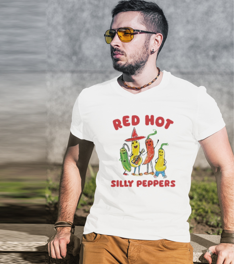 Sillycityco Red Hot Silly Peppers Cartoon Band Characters T-Shirt