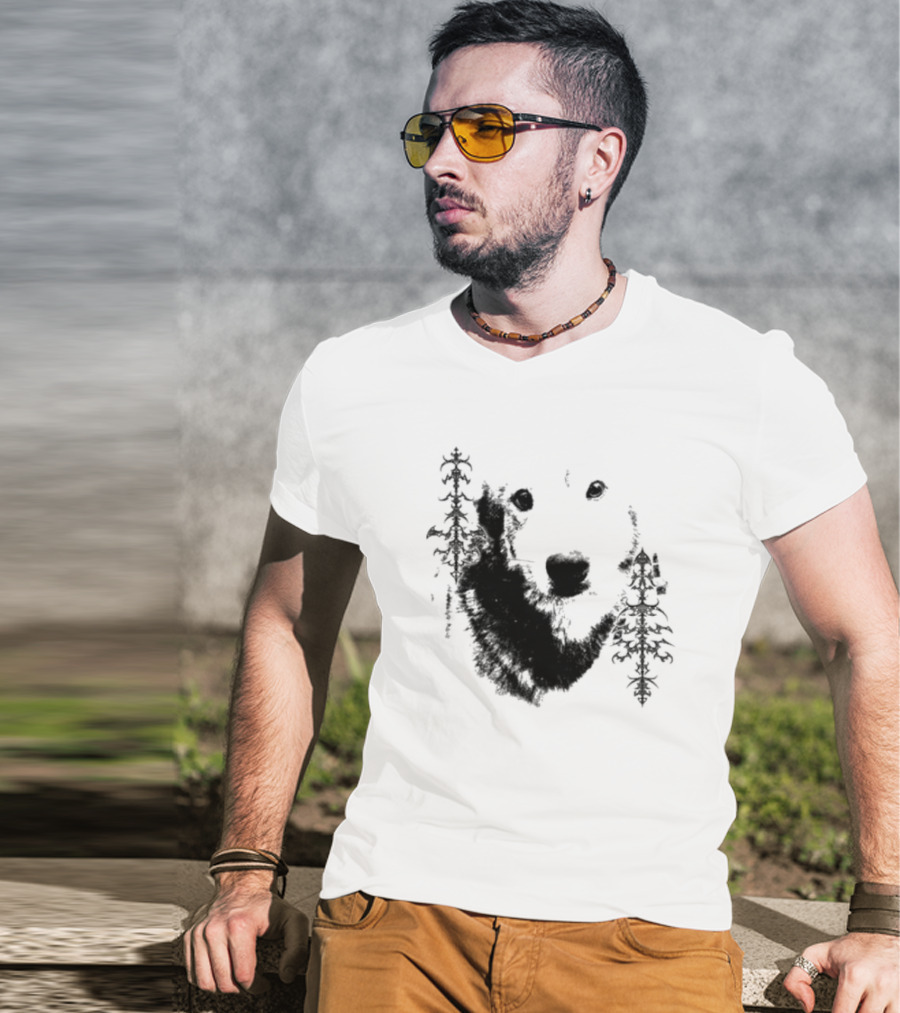 Wolf Face With Stylized Evergreen Trees T-Shirt