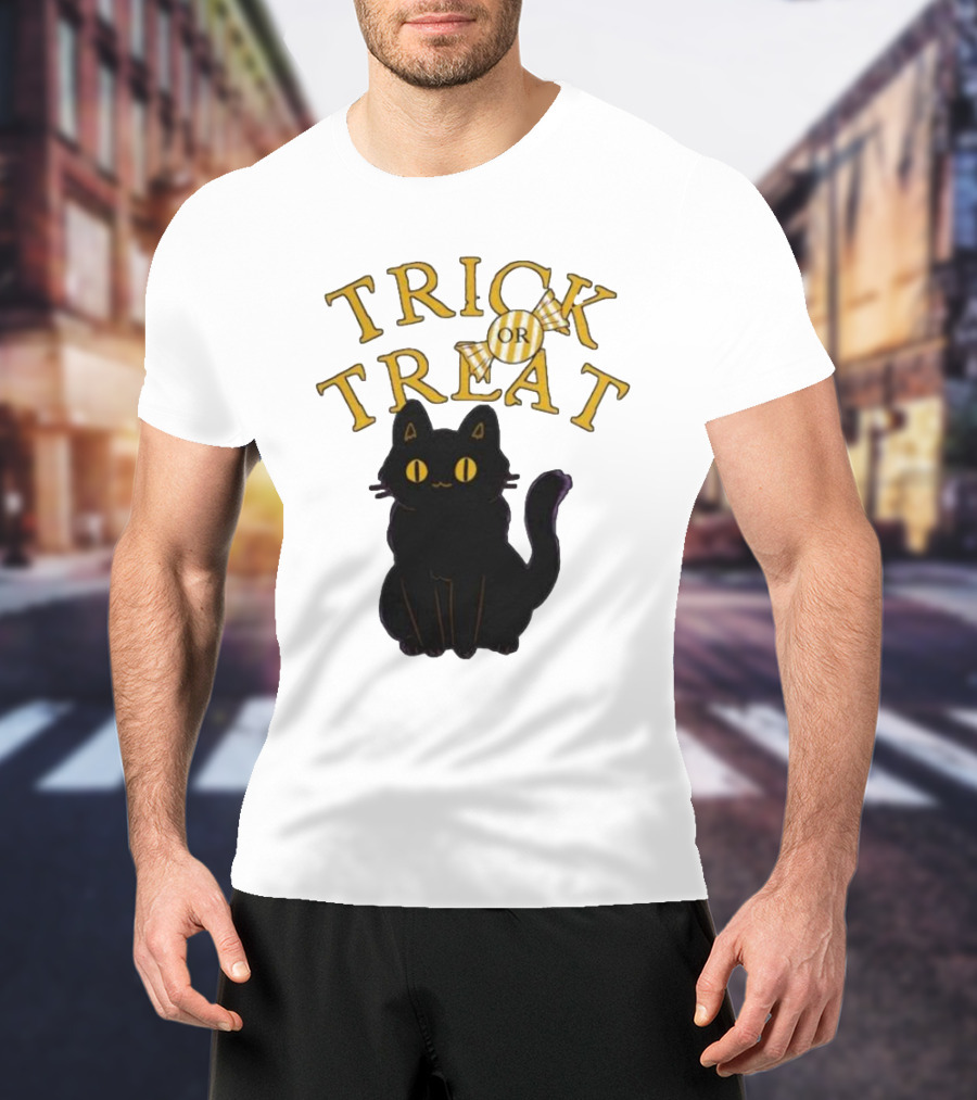 Trick Or Treat Candy Black Cat Halloween T-Shirt