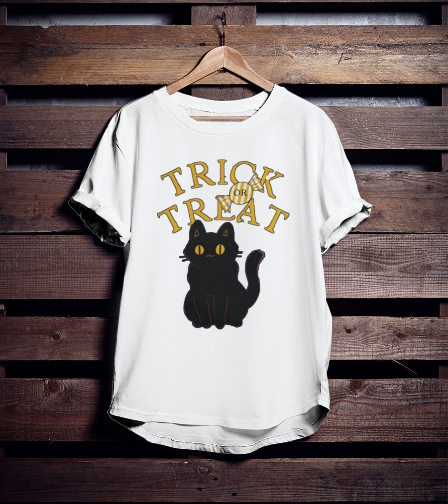 Trick Or Treat Candy Black Cat Halloween T-Shirt
