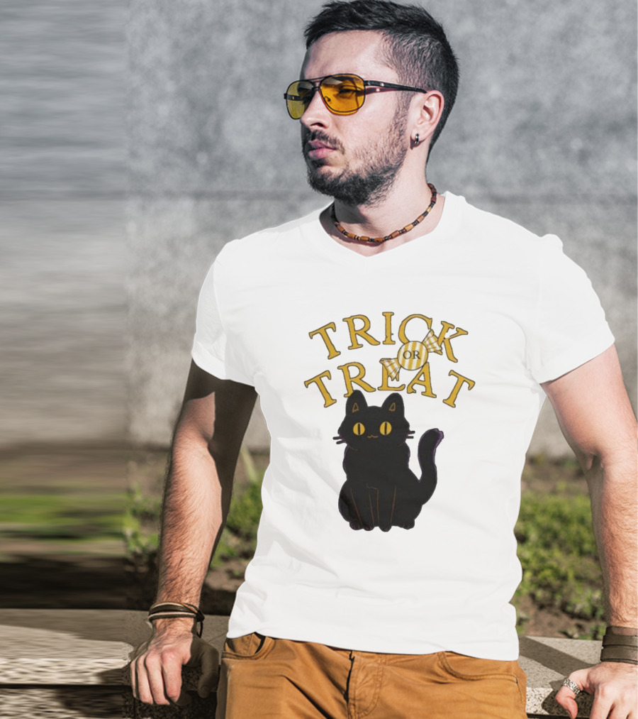 Trick Or Treat Candy Black Cat Halloween T-Shirt