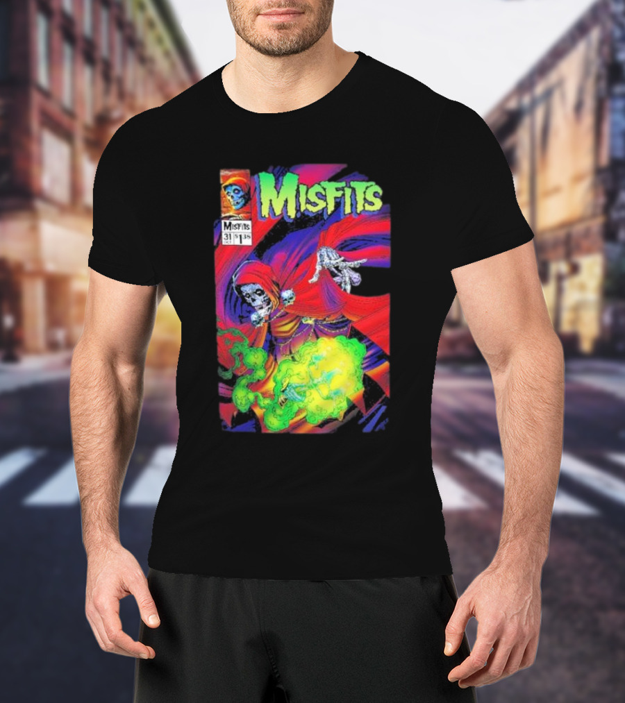 Misfits Yesterdays Death Skeleton Comic Cover 31 Skulls Purple Red Green Smoke T-Shirt