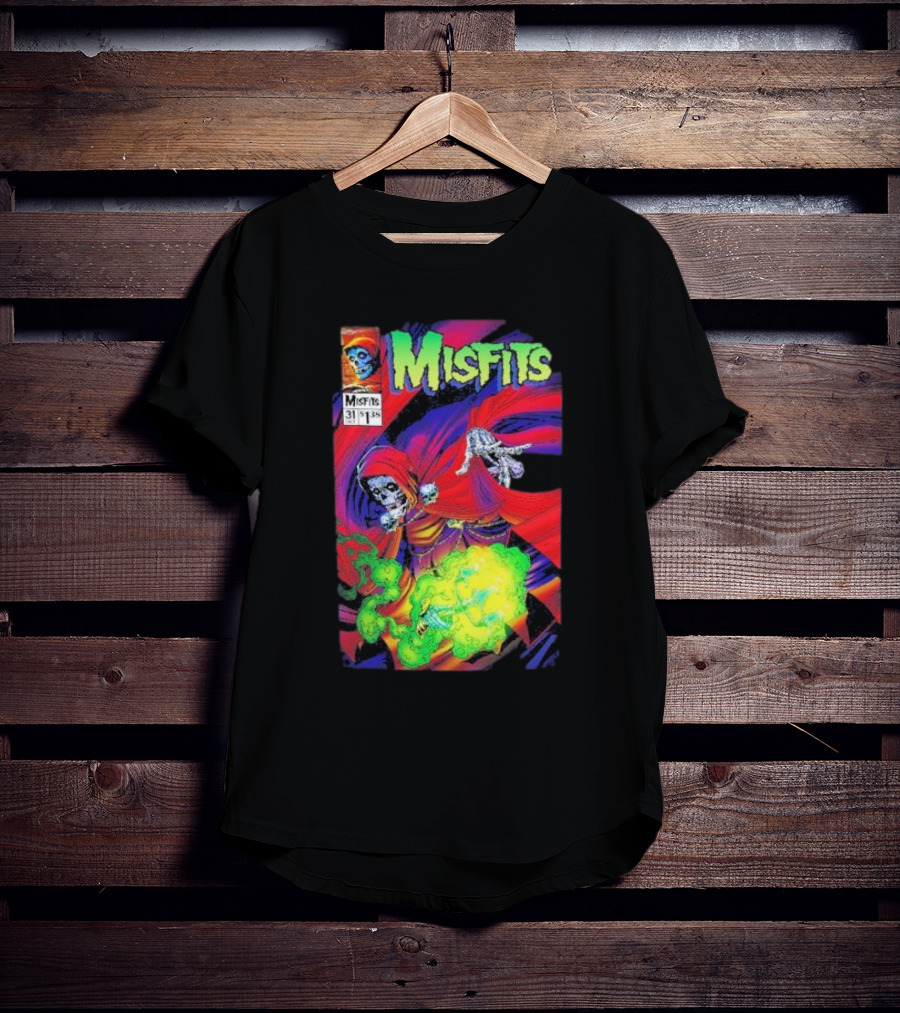 Misfits Yesterdays Death Skeleton Comic Cover 31 Skulls Purple Red Green Smoke T-Shirt