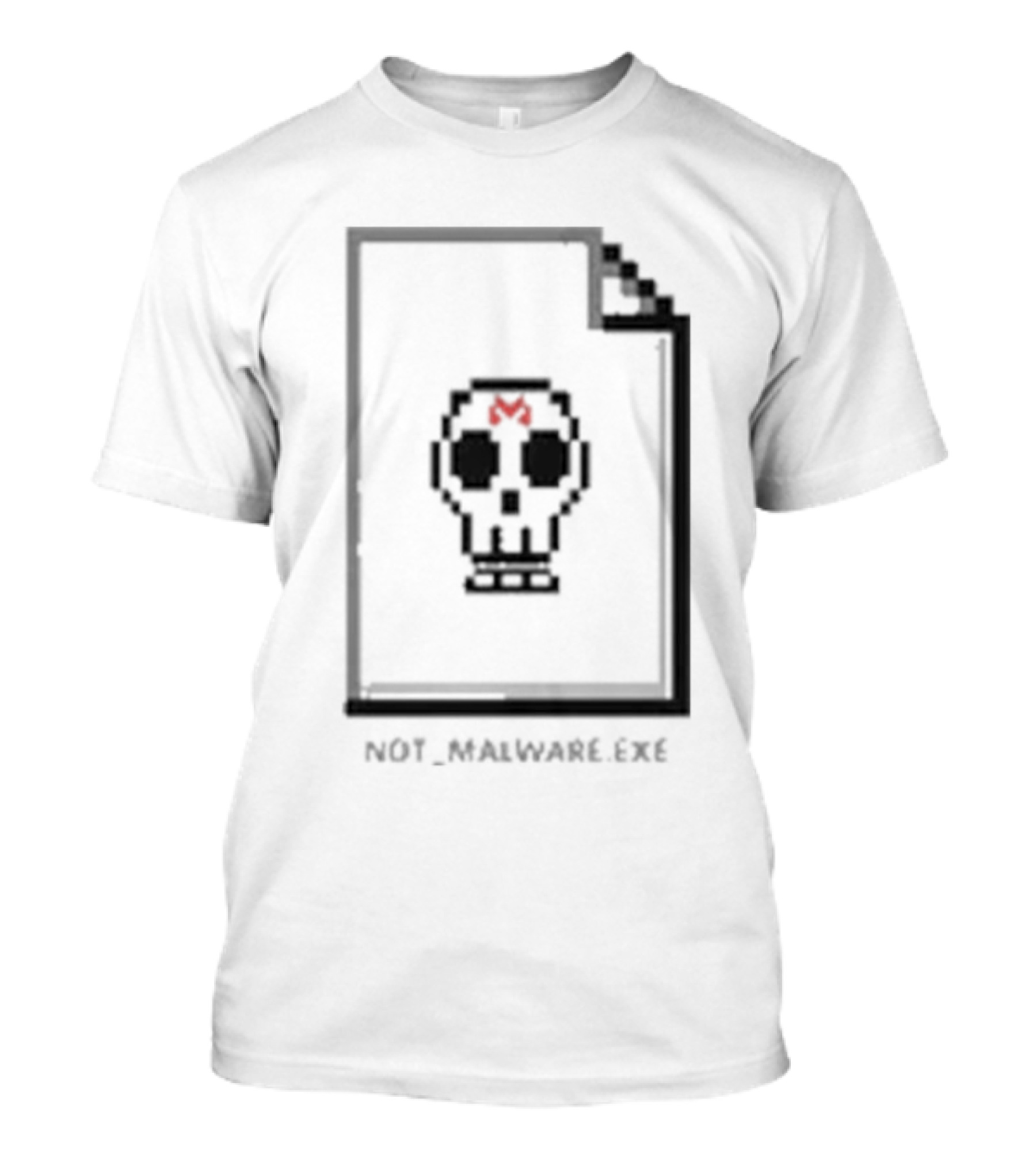 Not Malware Exe Skull Pixel Skull Icon With Red M On Document T-Shirt