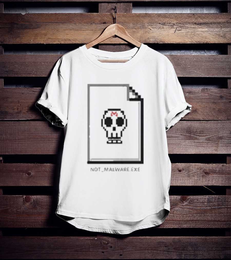 Not Malware Exe Skull Pixel Skull Icon With Red M On Document T-Shirt