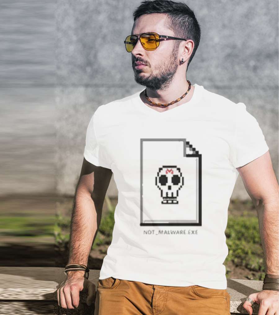 Not Malware Exe Skull Pixel Skull Icon With Red M On Document T-Shirt