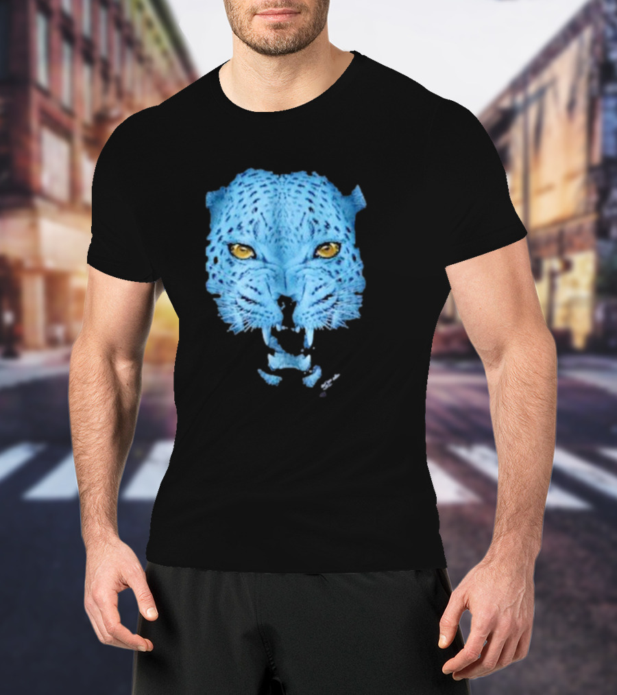 Over Blue Leopard Head With Fierce Yellow Eyes T-Shirt