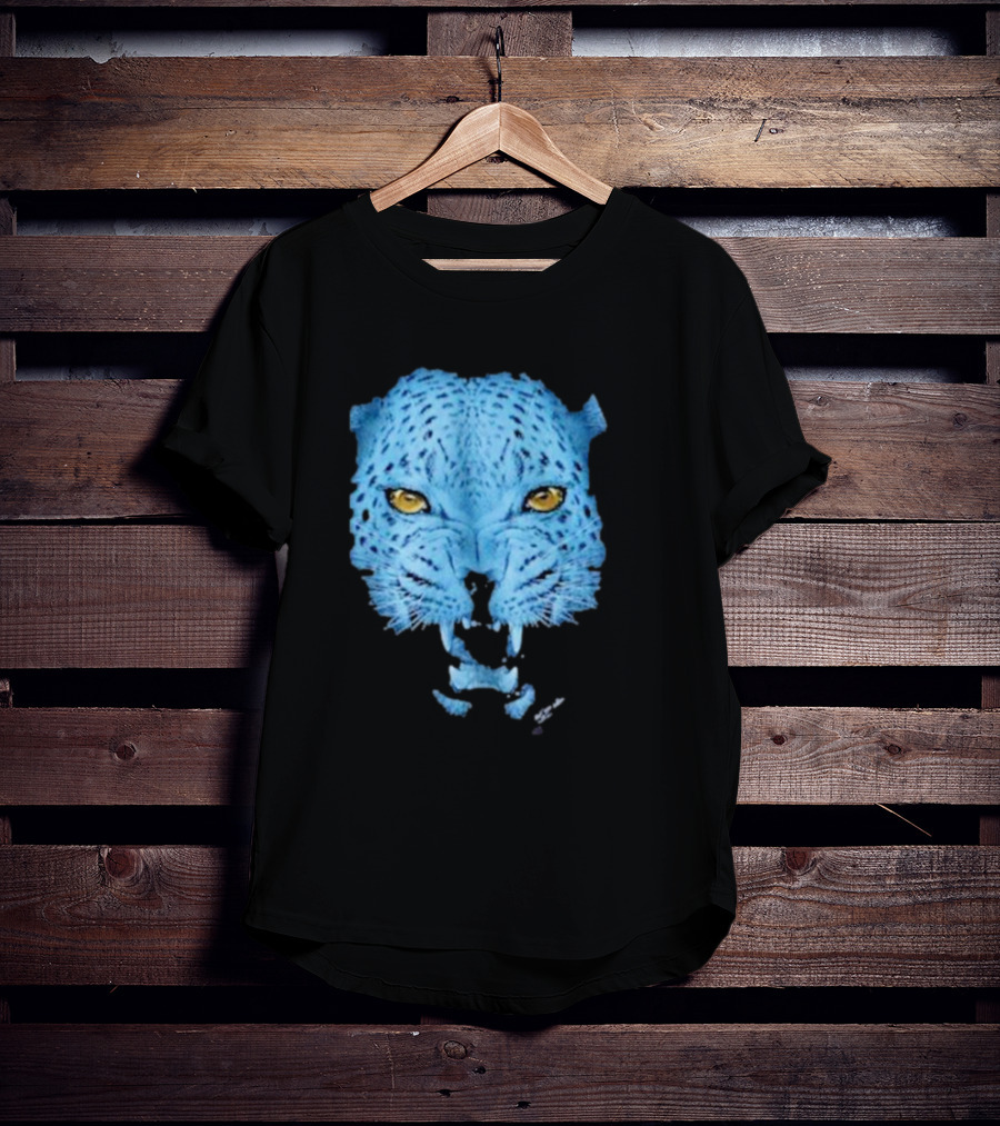 Over Blue Leopard Head With Fierce Yellow Eyes T-Shirt
