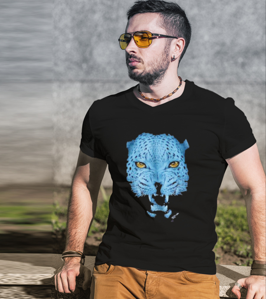 Over Blue Leopard Head With Fierce Yellow Eyes T-Shirt