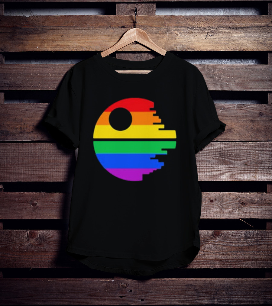 Rainbow Death Star Icon With Multicolor Stripes T-Shirt