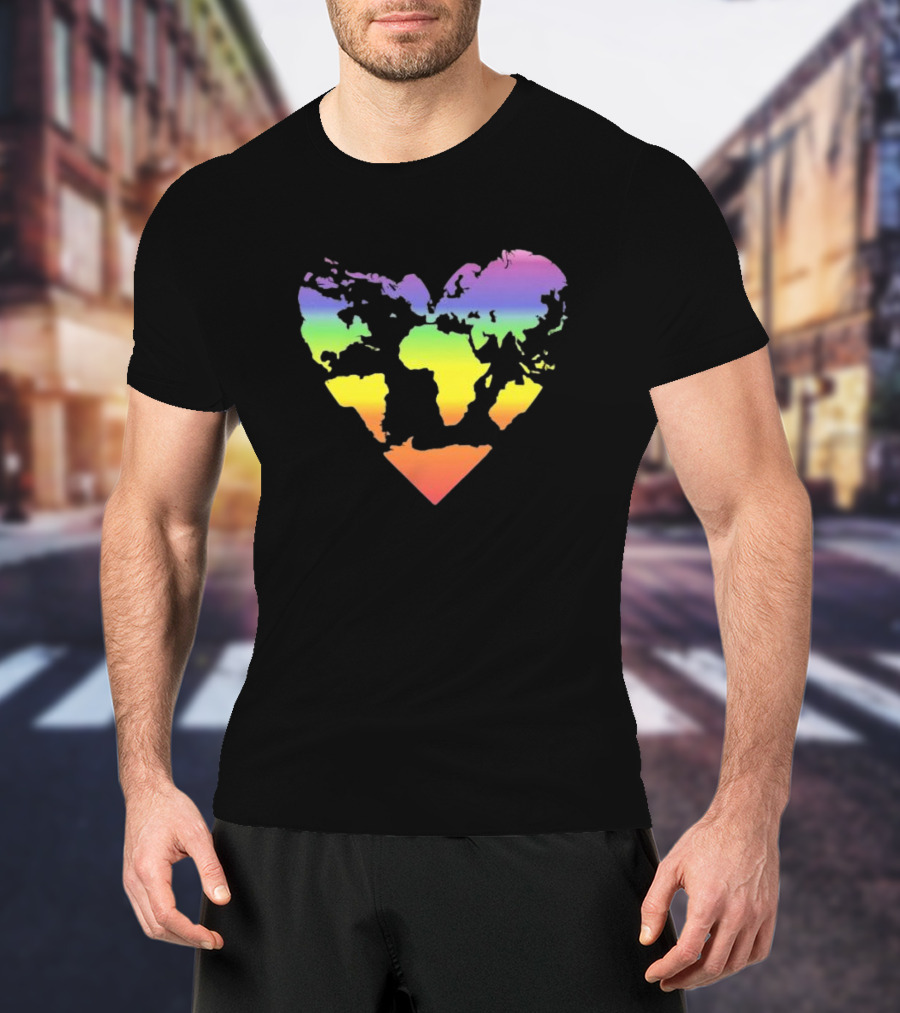 Rainbow Heart World Map Polyamory Pride T-Shirt