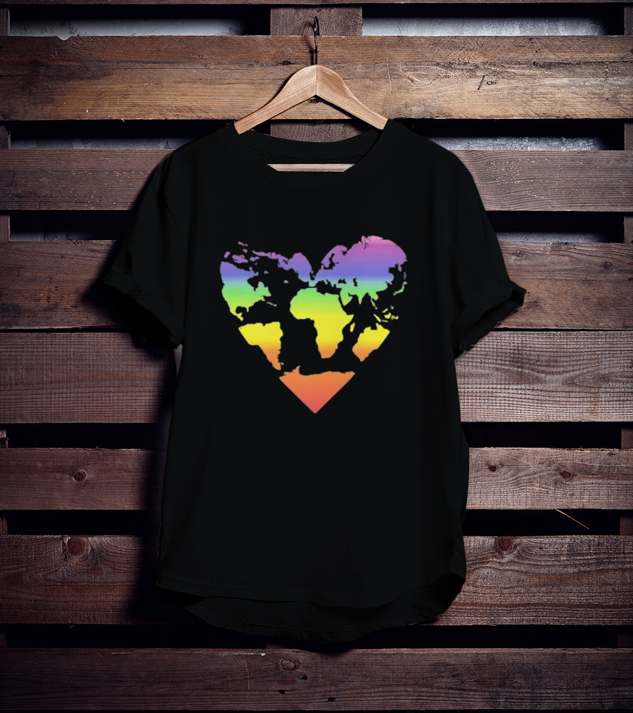 Rainbow Heart World Map Polyamory Pride T-Shirt