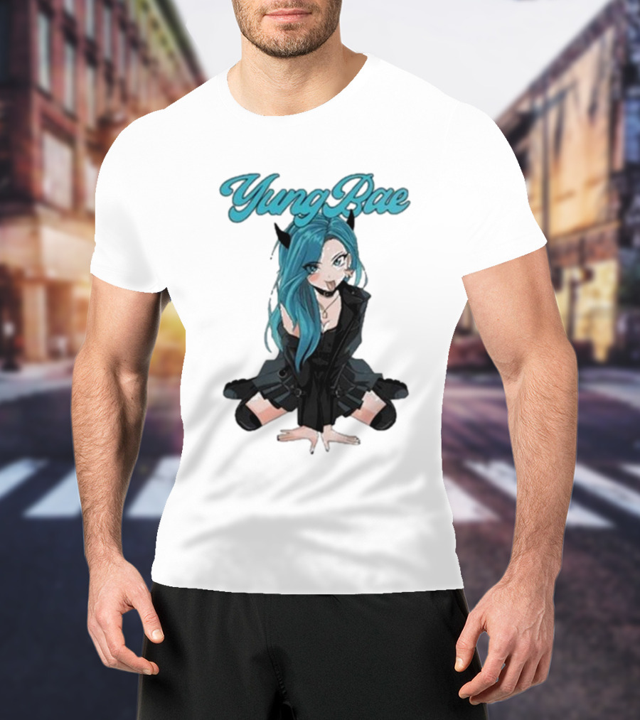 Yung Rae Blue-Haired Goth Anime Girl T-Shirt