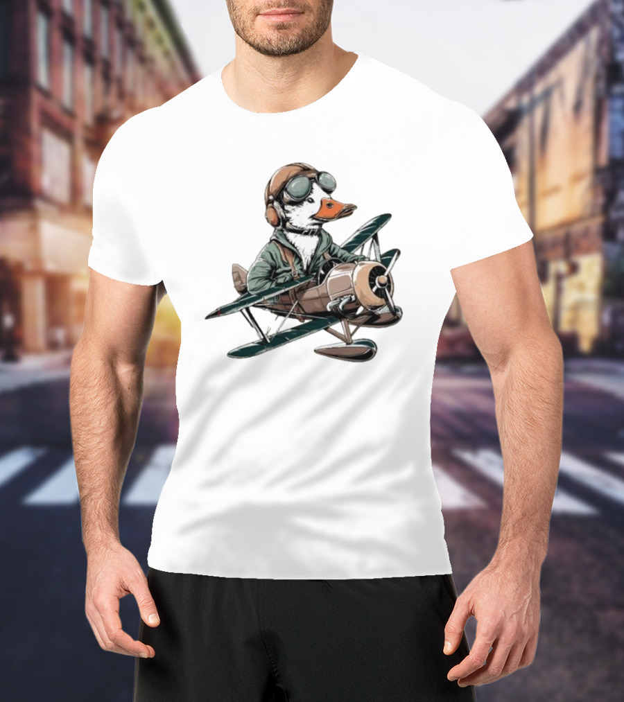 Aviator Duck Flying Vintage Airplane Pilot Softstyle T-Shirt