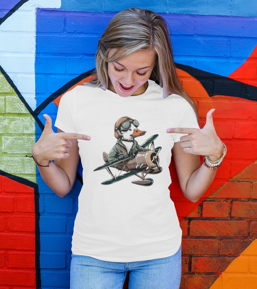 Aviator Duck Flying Vintage Airplane Pilot Softstyle T-Shirt