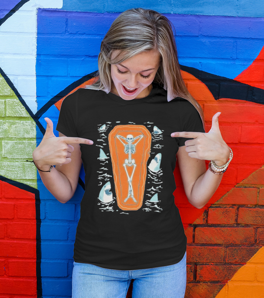 Brain Freeze Press Daydreamer Relaxing Skeleton Coffin Sharks T-Shirt