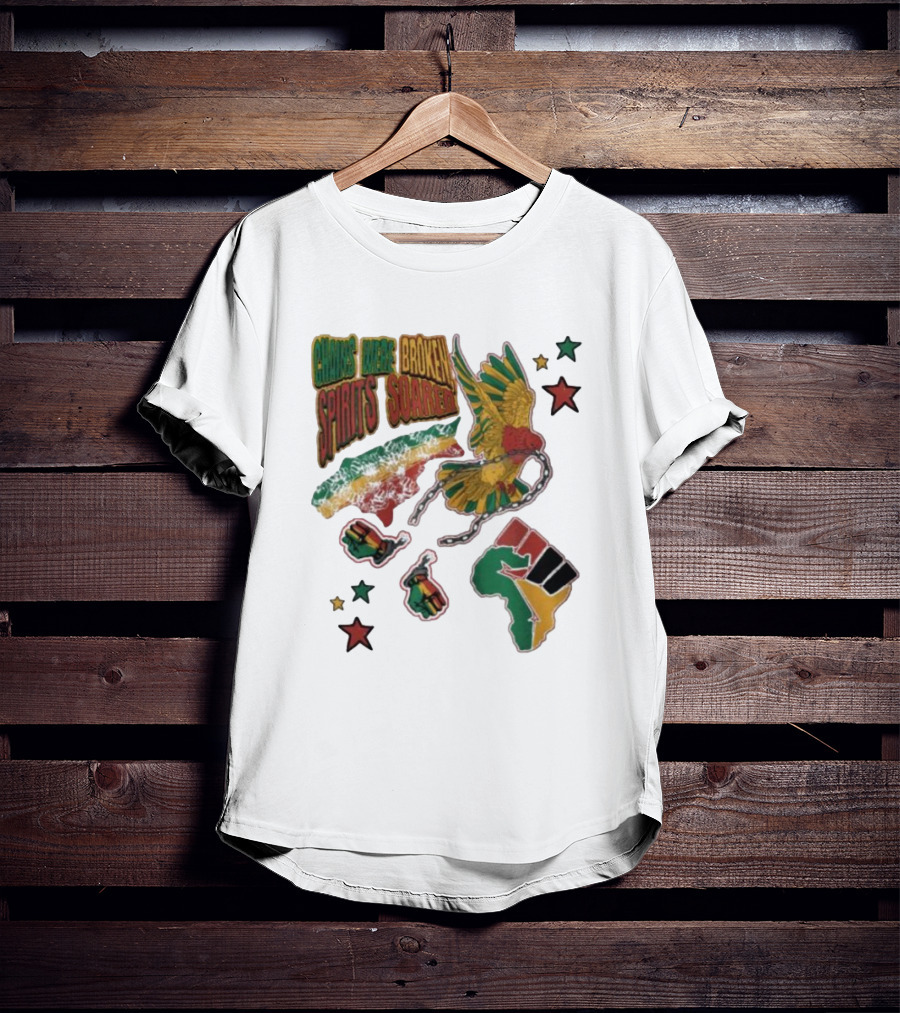 Chains Were Broken Spirits Soared Rasta Colors Fist Bird Stars T-Shirt